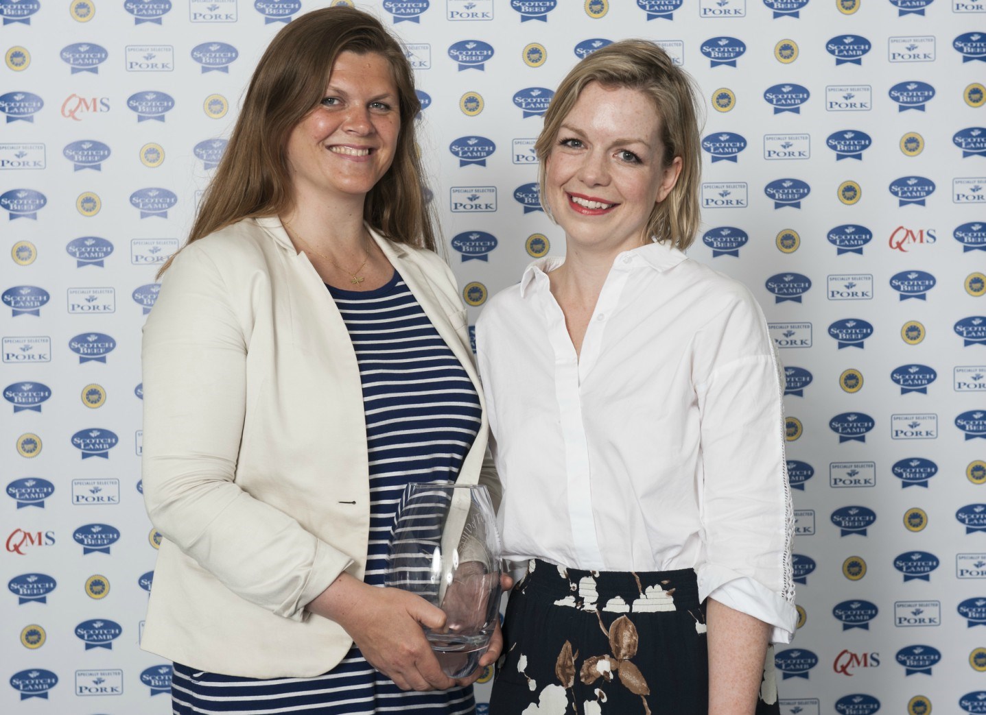 Sophie Lambert from Conville & Walsh (left) and Bea Hemming from Weidenfeld & Nicolson accepting the Campaigning and Investigative Food Work Award on behalf of Tim Spector